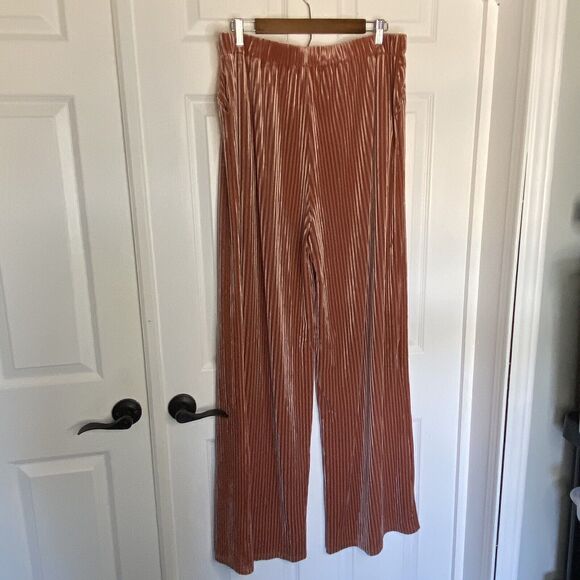 Vada Winter Ribbed Velvet Wide Leg Gaucho Pants Sz 2X Pull On Pockets Persimmon - Picture 10 of 11